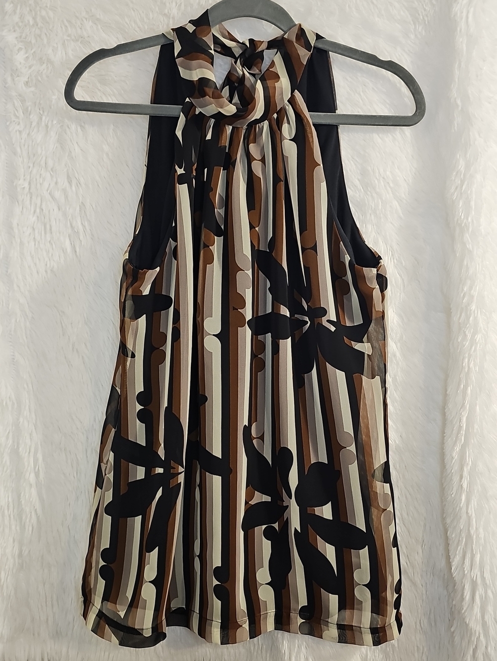 jonathan martin Brown, Black & Cream Striped Halter Neck Dress